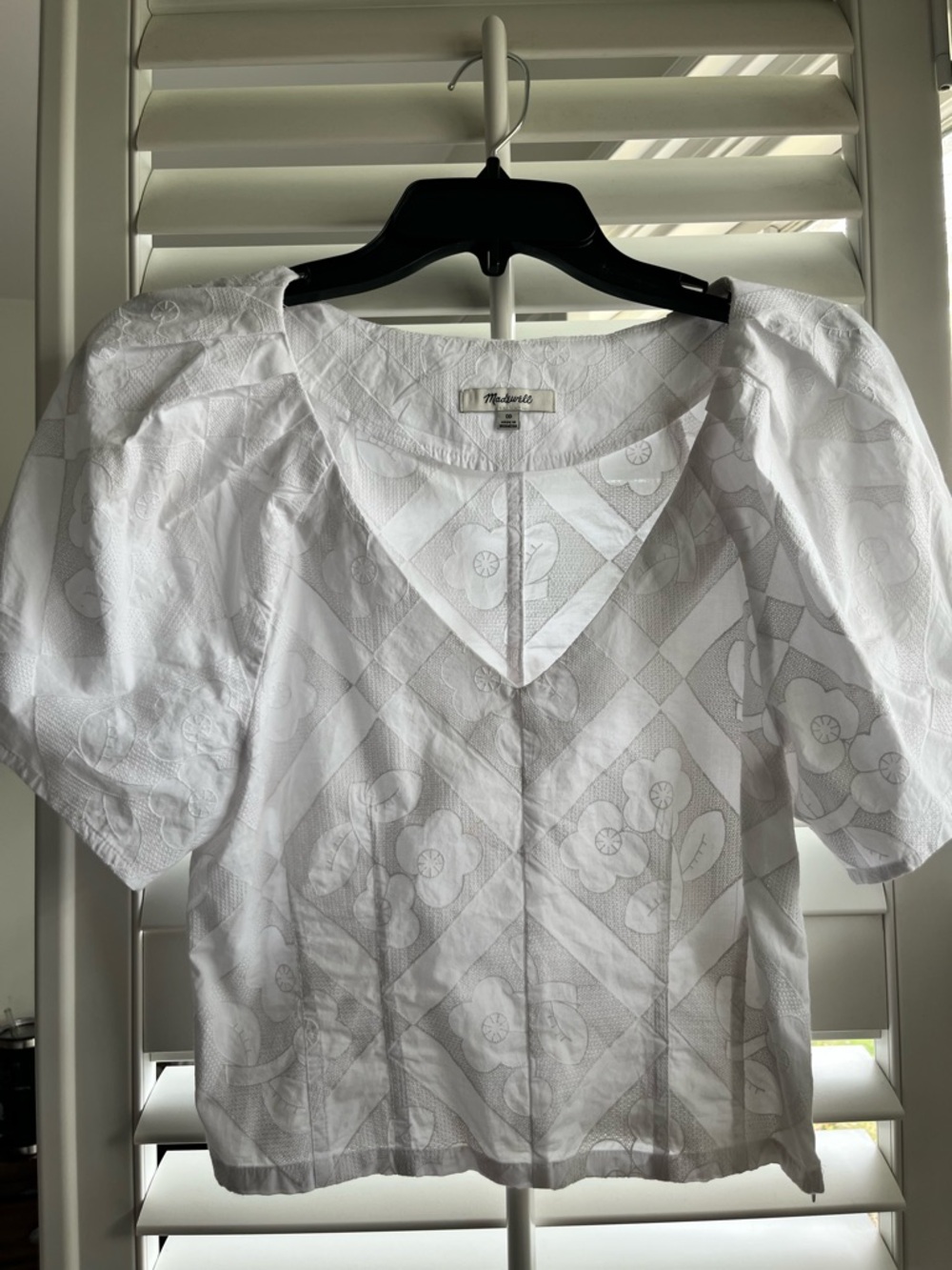 Madewell White Floral Eyelet Puff Sleeve Blouse